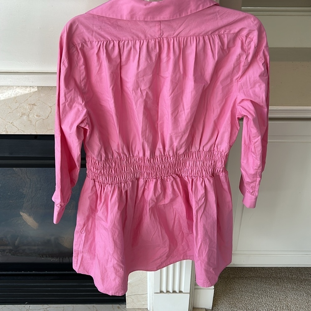 Zara Pink Cotton Poplin Long Sleeve Shirt Min Dress Medium - Picture 7 of 10